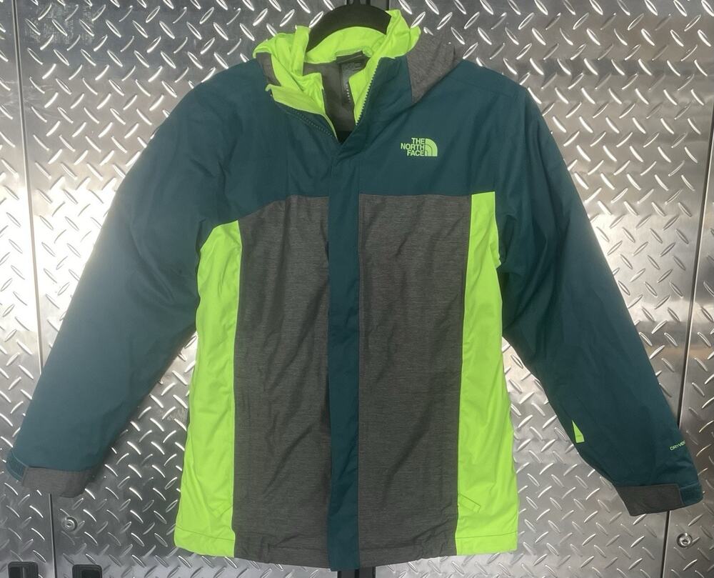 The North Face Boys L 14/16 DryVent Hooded Rain Jacket Teal Green Gray